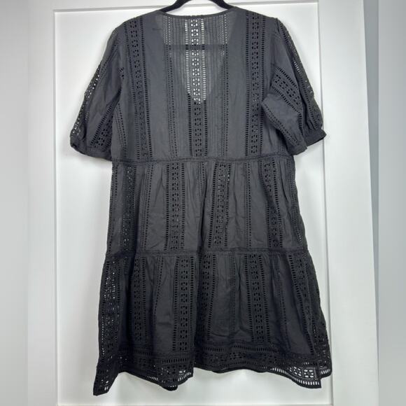 Velvet Margaret V-Neck Broderie Anglaise Mini Dress Black Size Medium - Picture 7 of 10